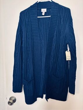 St. John's Bay Deep Blue Cable-Knit Open Cardigan 60% cotton 40%acrylic